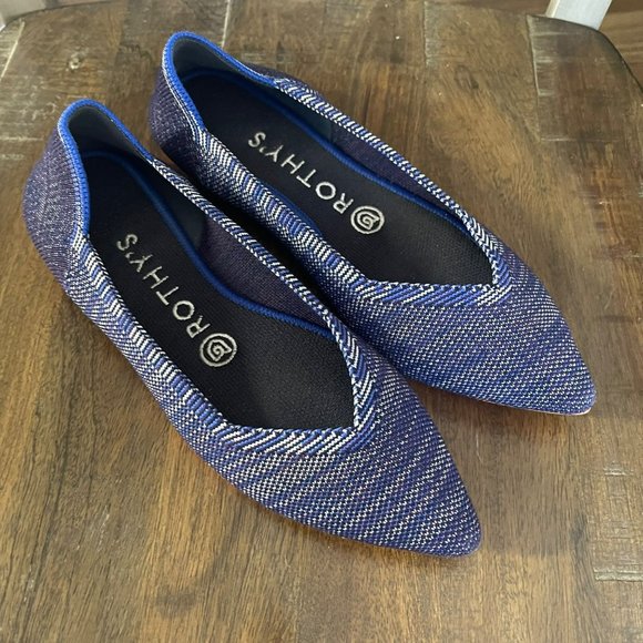 ROTHY'S The Point Blue Birdseye Flats Orange Sole RETIRED RARE Size 7W - Picture 2 of 12